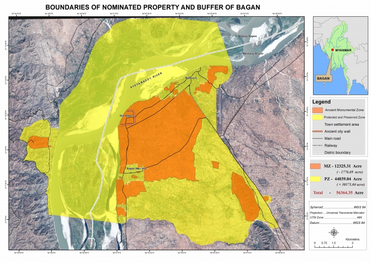 Boundaries of nominated property and buffer of Bagan